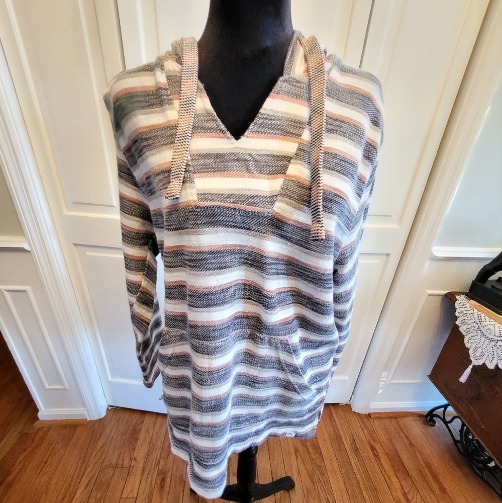 Free Planet Striped Hooded Sweater Lightweight  size Medium Boho Hippie Beachy
